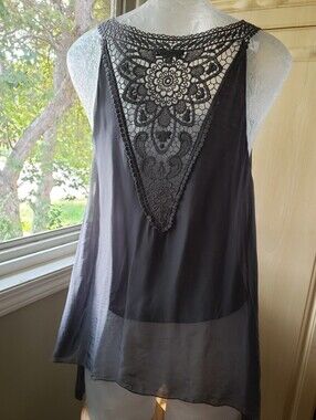 Silk Women's Gray Sleeveless Blouse with Lace-Back Detail